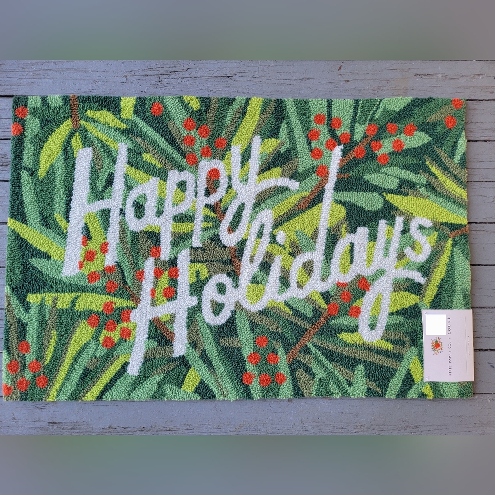 NWT Rifle Paper Company and Loloi 2'x3' Holiday Pines Happy Holiday Hooked Rug